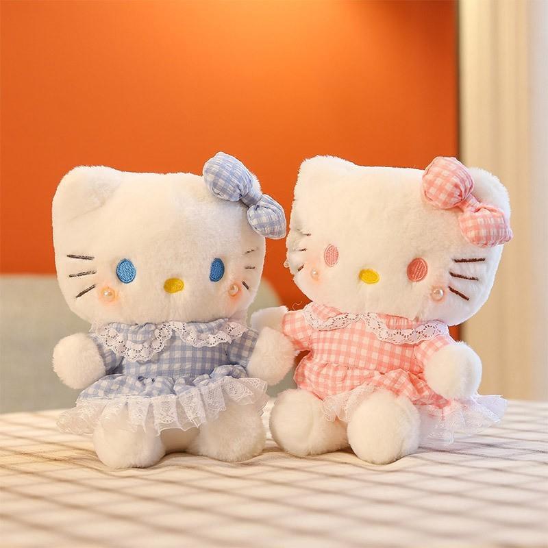 Hello Kitty Plush Toy With Checkered Dress And Bow Decor For Collectors And Kids