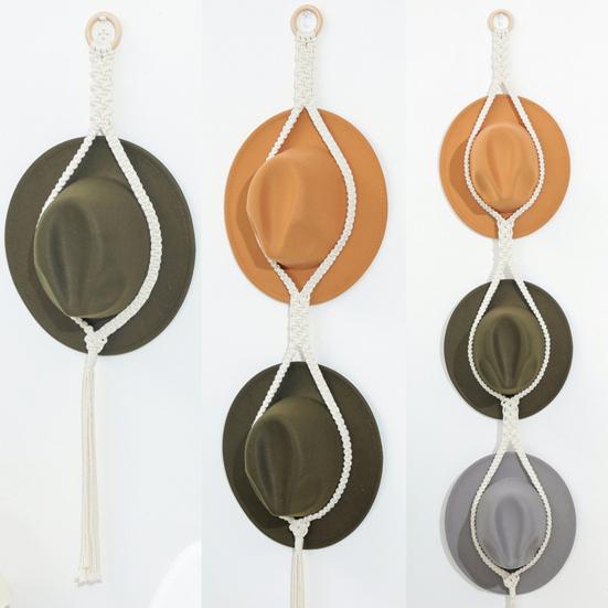 Hat Hanger Easy Installation Elegant Bohemian Style Handwoven Cotton Rope Hat Hanging Rack for Home Room