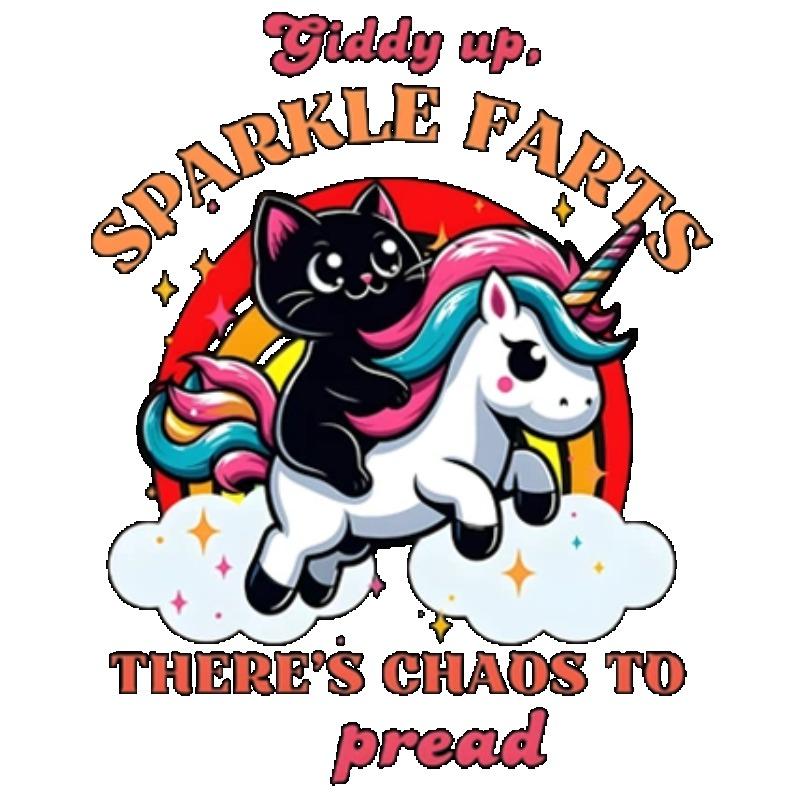 Women Casual T Shirt Black Unicorn And Cat Print Giddy Up Sparkle Farts Theres Chaos To Pread Graphic Tee For Daily Wear Party Outing