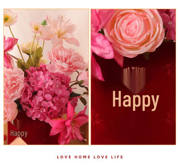 Red Wedding Floral Arrangement - Artificial Flowers for Living Room & New Home Decor