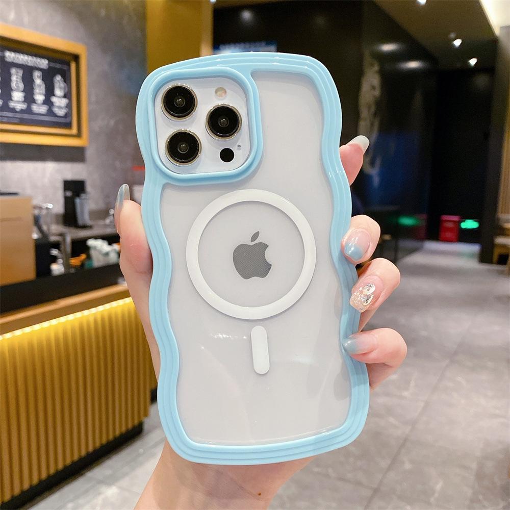 Новый ins подходит для чехла для мобильного телефона Apple 17Promax с волнами, прозрачный магнитный чехол, защитный чехол для iPhone16Pro.
