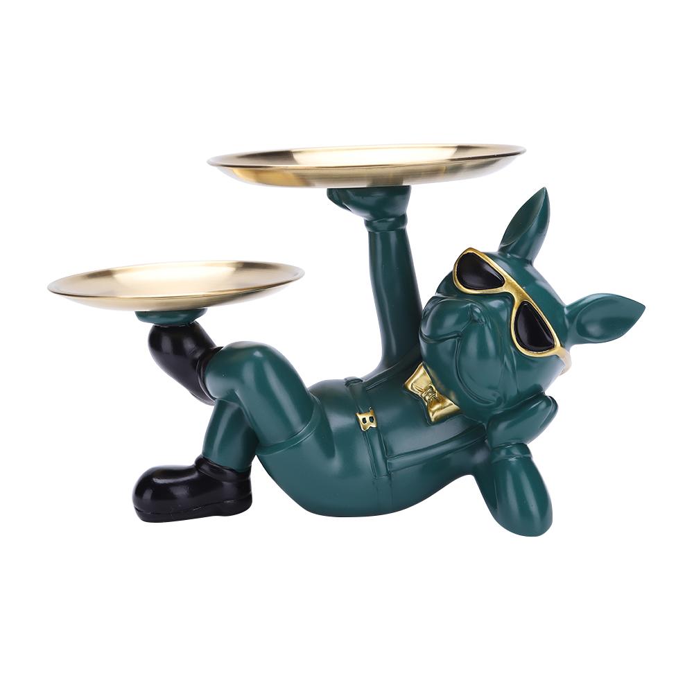 Смола Статуэтка Собаки Декор Креативный Милый с 2 Поддонами Скульптура Французского Бульдога Подарки на День Рождения Нескользящее Дно для Дома Офиса Кошелек