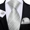 Fashion Designer Grey Solid Striped Silk Wedding Tie Gift Tie for Men Shirt Handkerchief Cufflinks Set Business Neck Tie