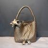 Guns and Guns Niche Gold Handwoven Bag Portable Tote Bag Casual Lazy Wind One Shoulder Underarm Bucket Tide