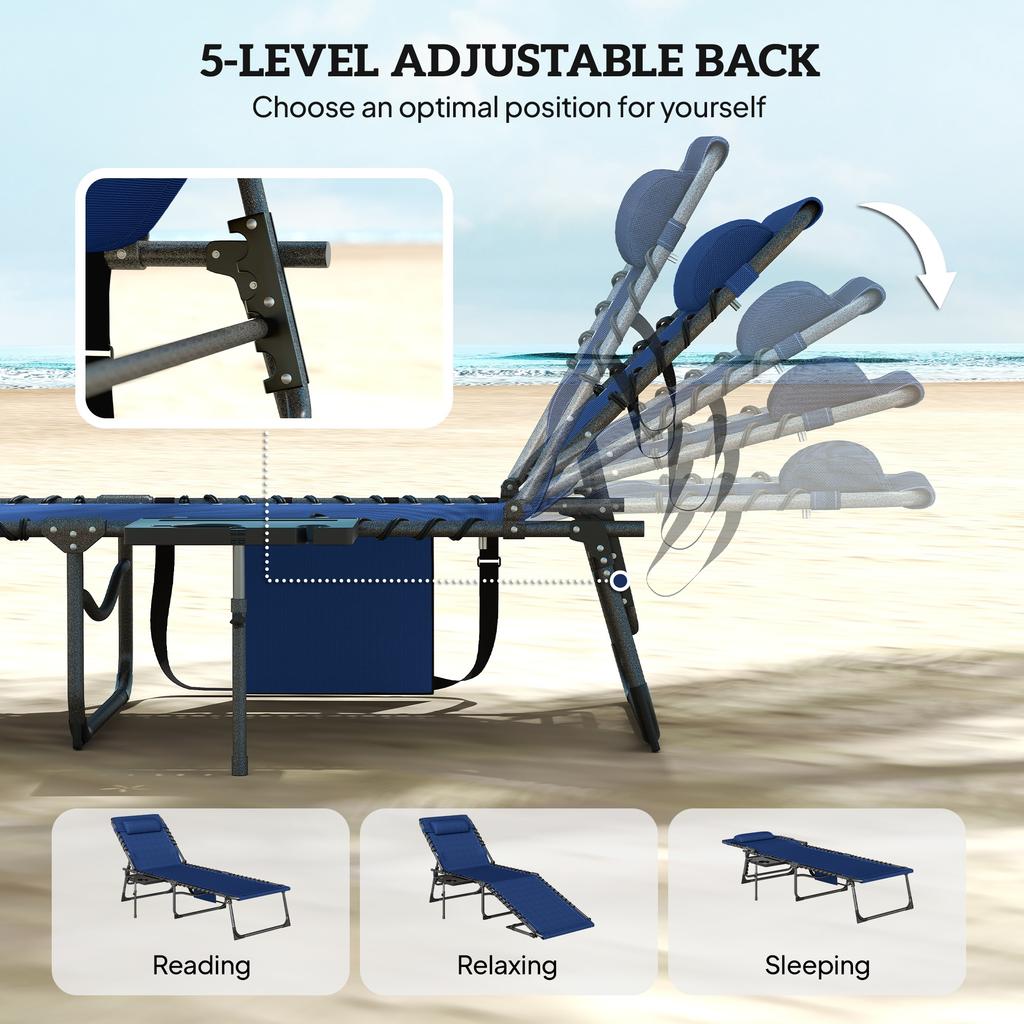 Five-Position Reclining Sun Loungers Set of 2 - Dark Blue