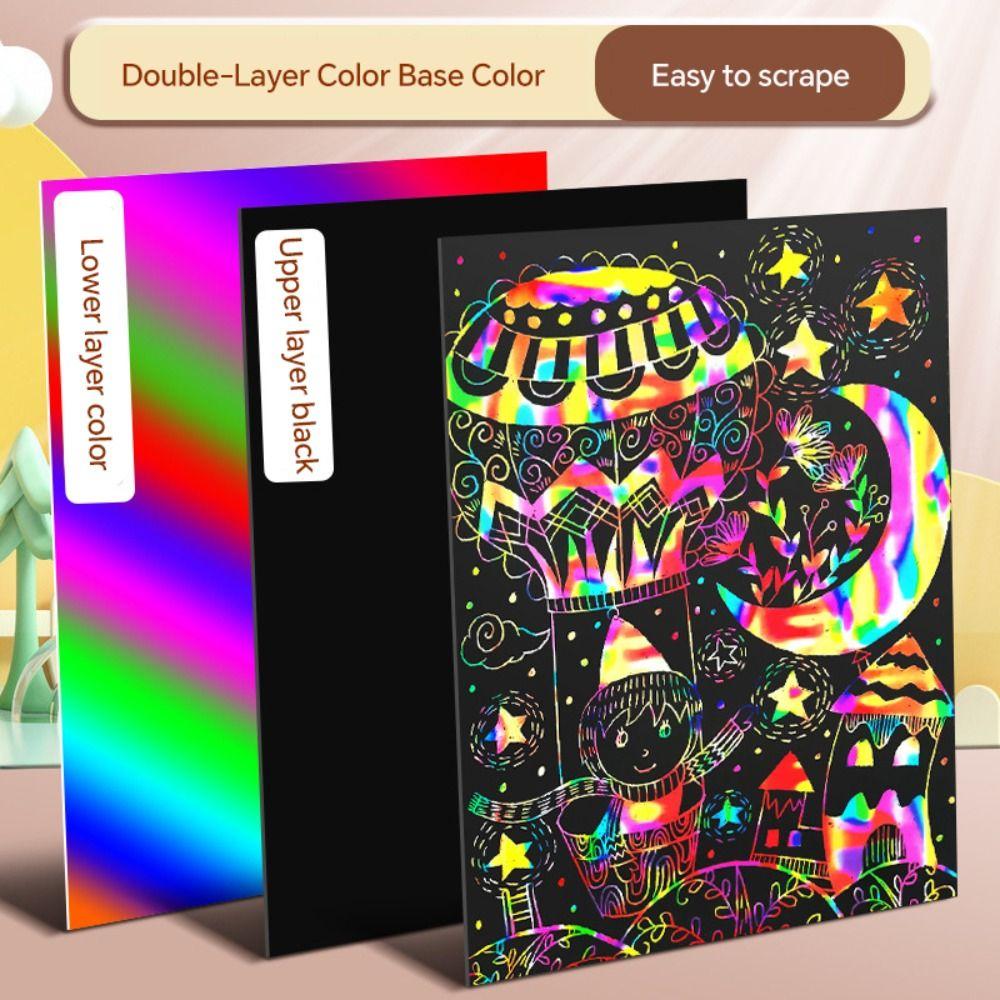 10PCS Rainbow Scratch Painting Toys DIY Night Scene Art Drawing Paper Scratch-off Paper Children