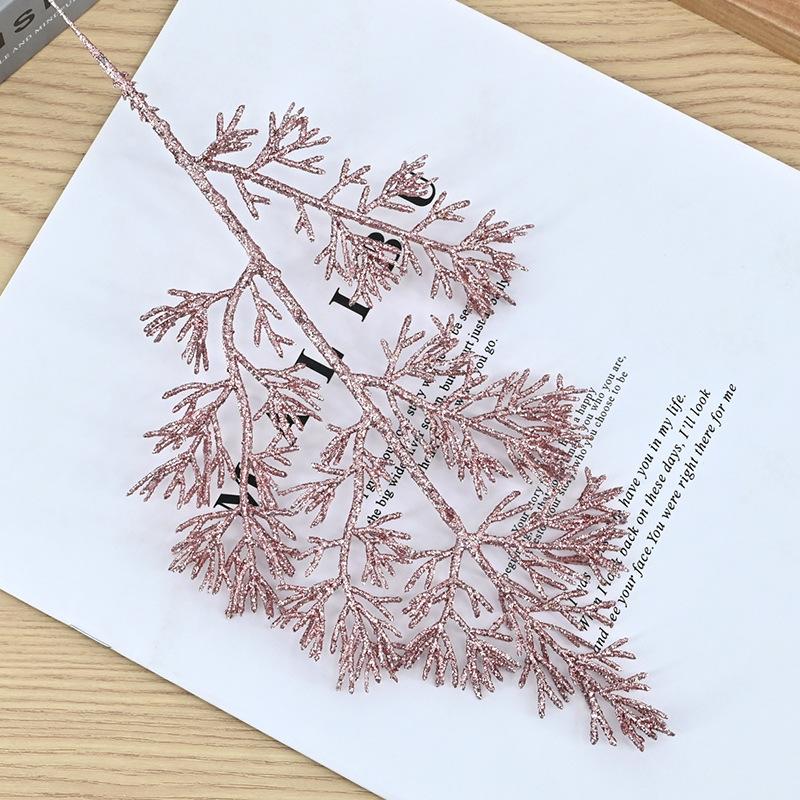 Christmas simulation gold powder pine branch simulation flower green plant glitter powder colorful cypress leaf gold powder branch accessories