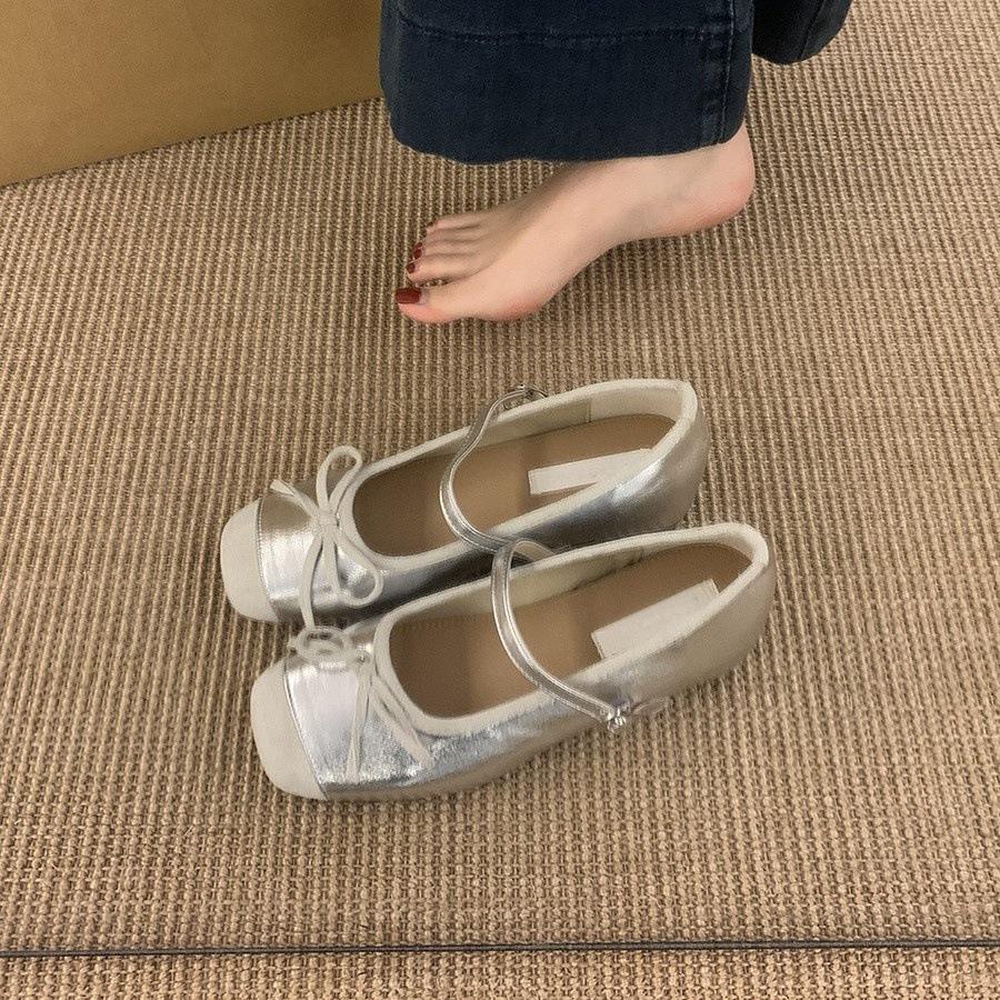 Балетки серебристые с внутренней платформой, женская обувь 2025 новая, французские весенние туфли Мэри Джейн в стиле «маленькая ароматная нежность»