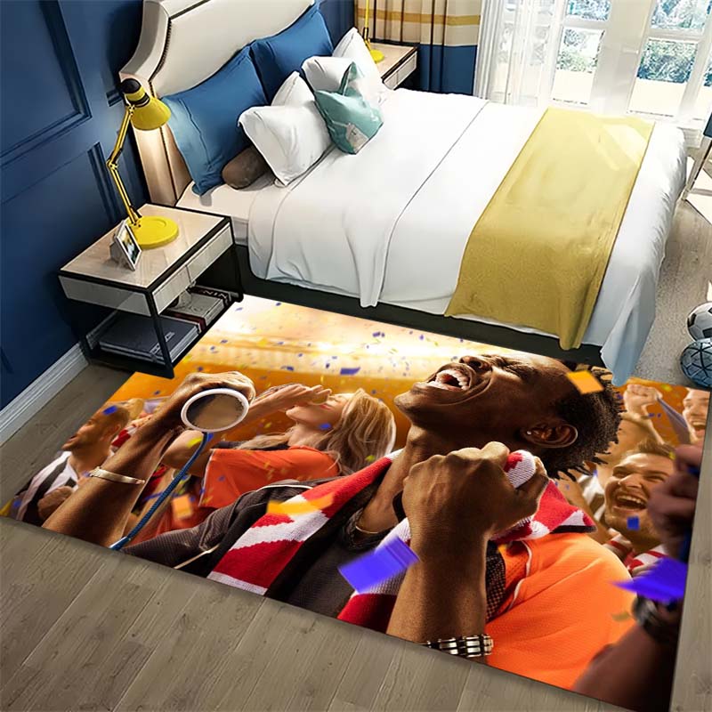 Soccer Fans Celebration Cheer Print Area Rug Football Sports Non‑Slip Rectangular Floor Mat Game Room Living Bedroom Home Decor Rug