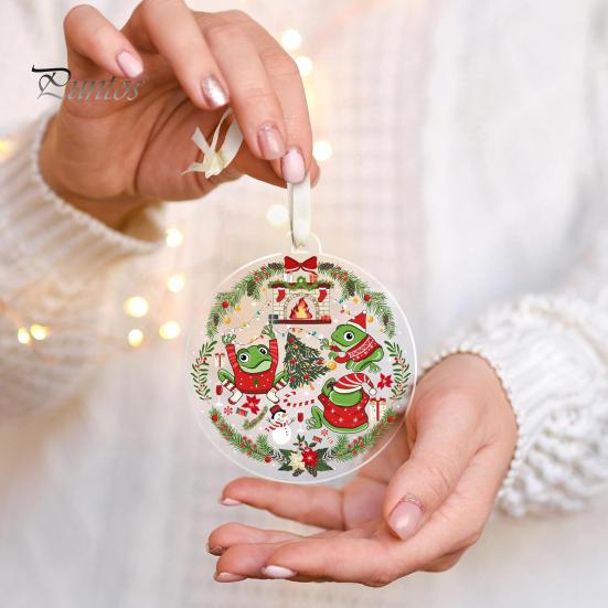 Рождественское украшение в виде животного, 2D, плоское акриловое украшение, мультяшная шапка Санты, подвесное украшение в виде животного для каминной полки рождественской елки