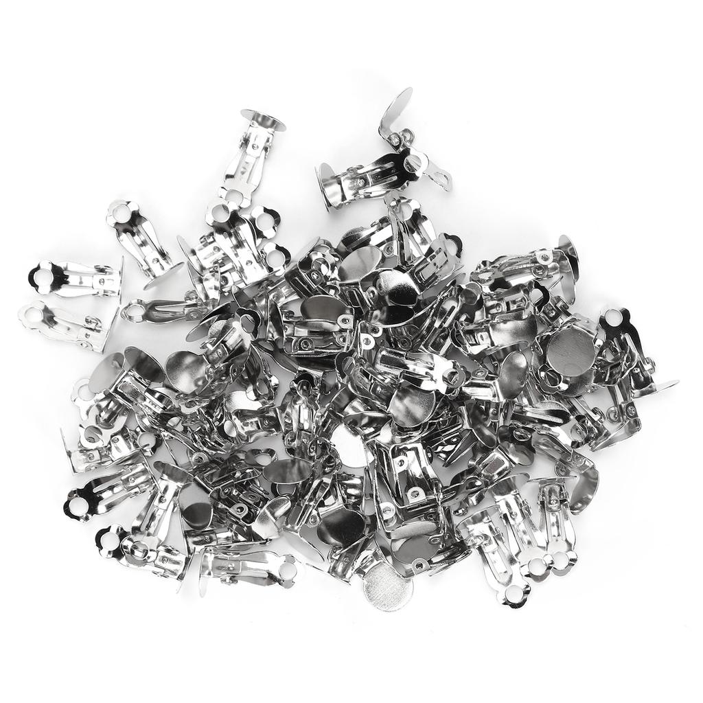 100Pcs Tray Earring Clips Metal Spring Flat Back Ear Stud Jewelry Making Accessories