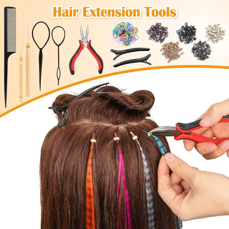 65 Pcs Hair Feathers with Hair Extension Tools, 13 Colors With Micro link Beads And Crochet Hooks Hair Feathers for Women Girls