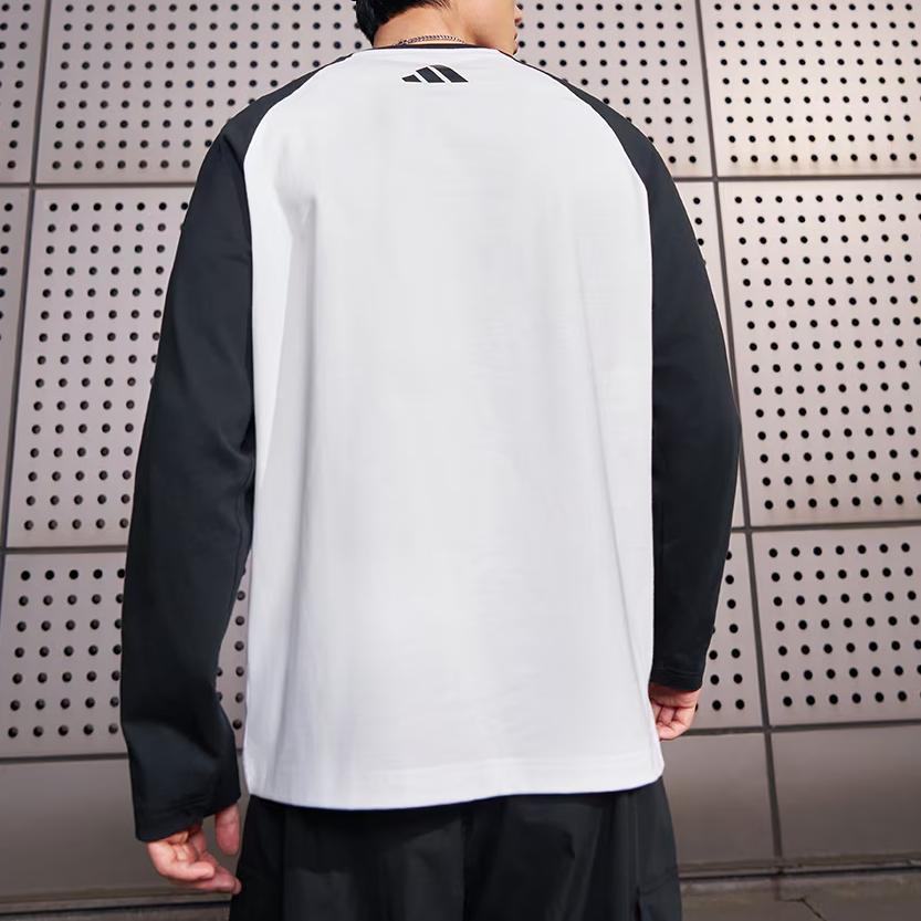 Adidas SS25 Loose Fit Crew Neck Long Sleeve T-Shirt Unisex Tops White Black JZ0114