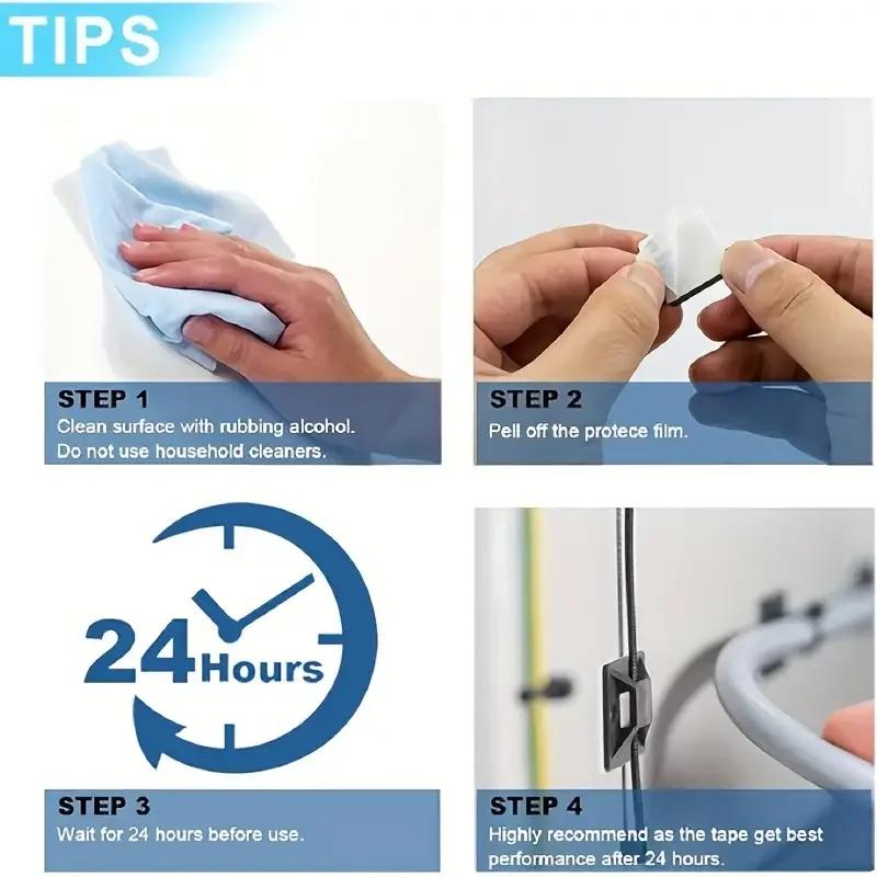 Крепление для стяжек, 200 шт., с самоклеящейся основой - Зажимы для организации кабелей и настенные дюбели для надежной фиксации проводов