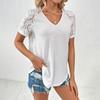 Ladies Casual Fashion Sexy Hollow Lace V-Neck Short Sleeve Top