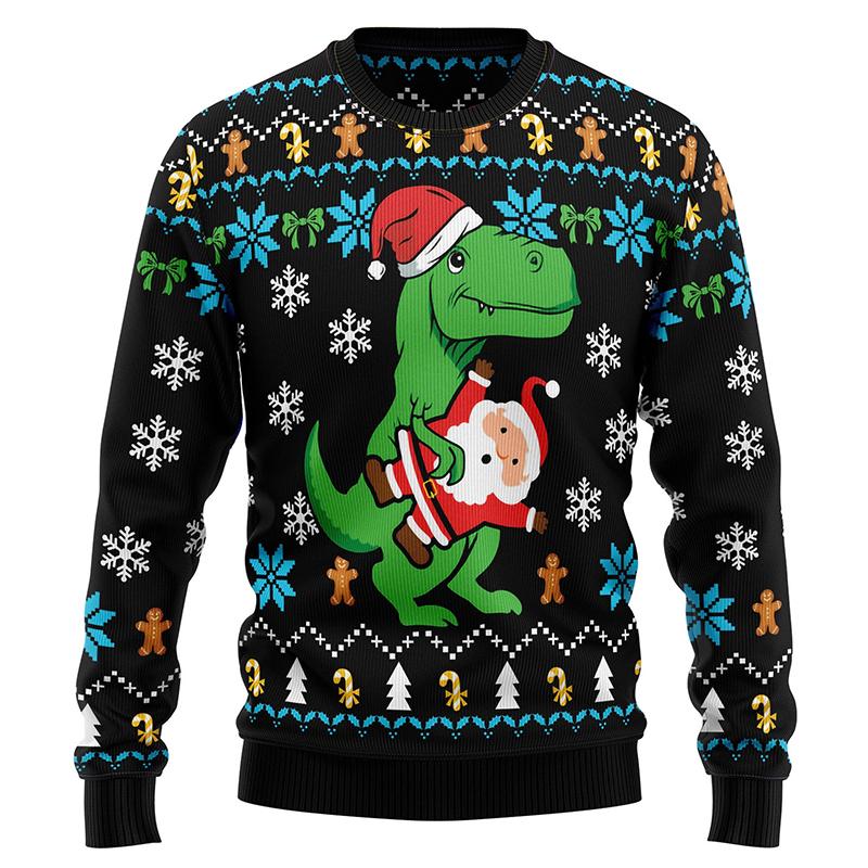 Funny Tree Rex Christmas Ugly Sweatshirts New Fashion Cartoon Dinosaur Graphic Sweater For Women Clothes Xmas Boys Gift Tops GYM