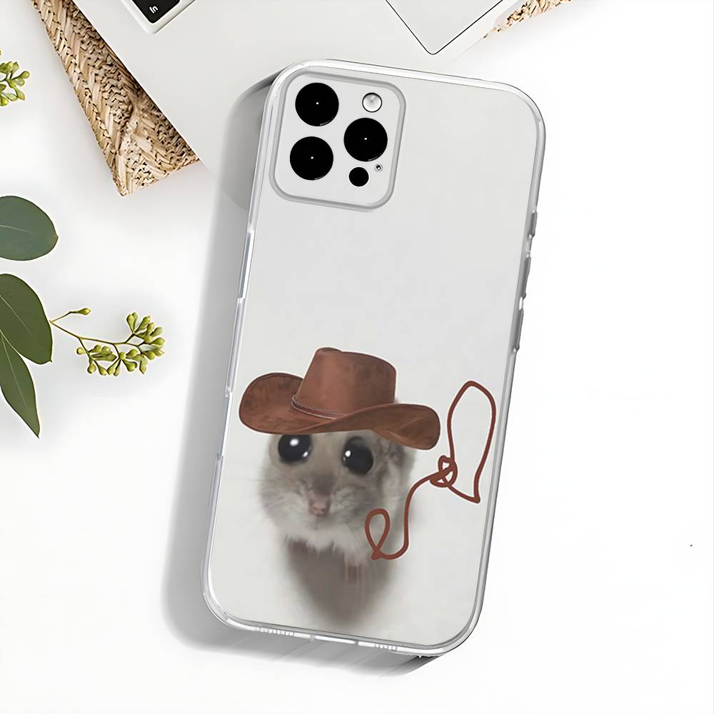 Чехол для телефона с мемом "Грустный хомяк" для iPhone 17,16,15,14,13,12,11 Pro,Max,Plus,X,XS,XR,SE4,E Mini Прозрачный Мягкий Чехол