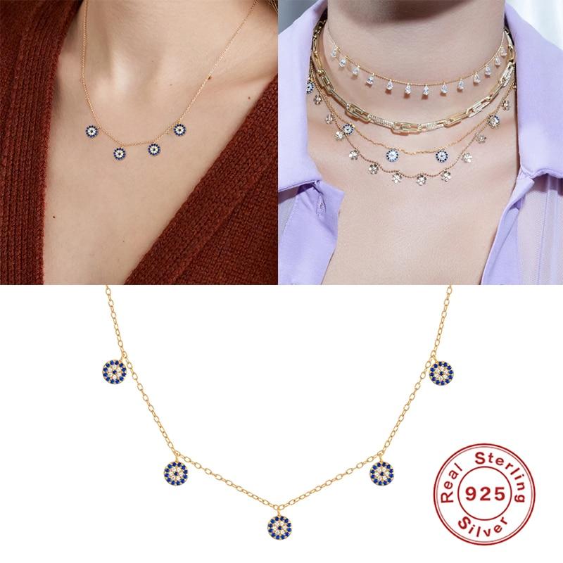 Ожерелье из стерлингового серебра 925 пробы для женщин, цветное ожерелье с крестом, шармы, цепочки, изысканная бижутерия, чокер, бижутерия для женщин, тренд