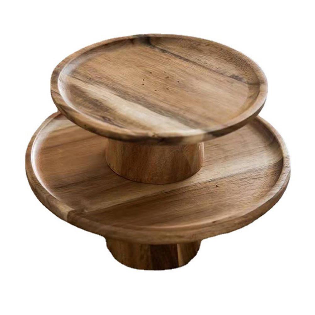 High Stand Wooden Cake Plate Creative Food Serving Trays Multi-Use Eco Naural Wood Dessert Fruit Snack Plate