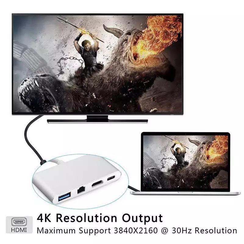 USB-C хаб 4-в-1: HD 4K док-станция-хаб Type-C для ноутбуков и мобильных телефонов