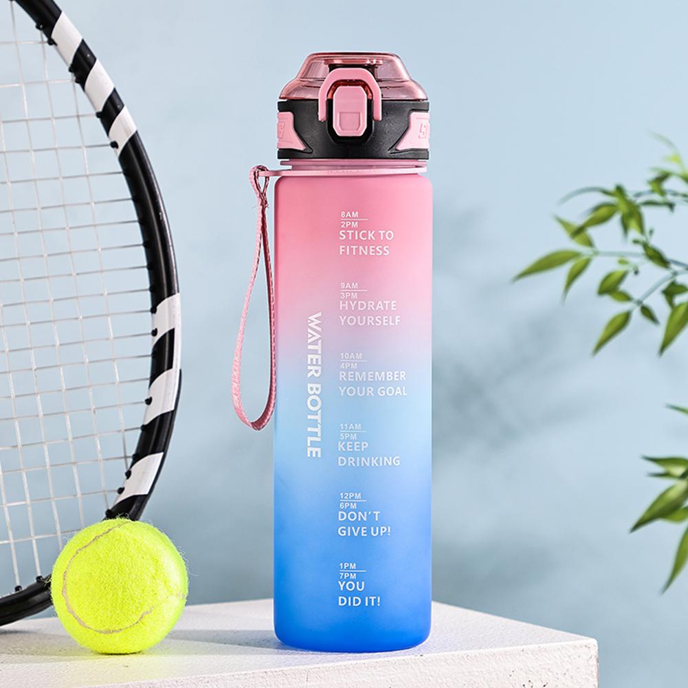 Бутылка для воды градиентной формы большой емкости 1000 мл, питьевая бутылка с трубочкой, 1 литр, герметичная, с маркером времени для фитнеса, спортзала, на открытом воздухе