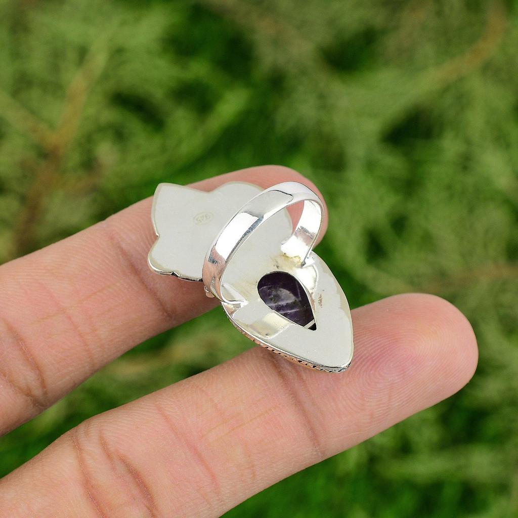 Подарок для женщин Штабелируемое кольцо Размер 7,25 Серебро 925 пробы Натуральный шевронный аметист