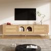 TV Cabinet, Tempered Safety Glass Doors, App-Controllable LED Lighting, Living Room Storage Cabinet, Chipboard, Solid Wood Legs, Four Drawers
