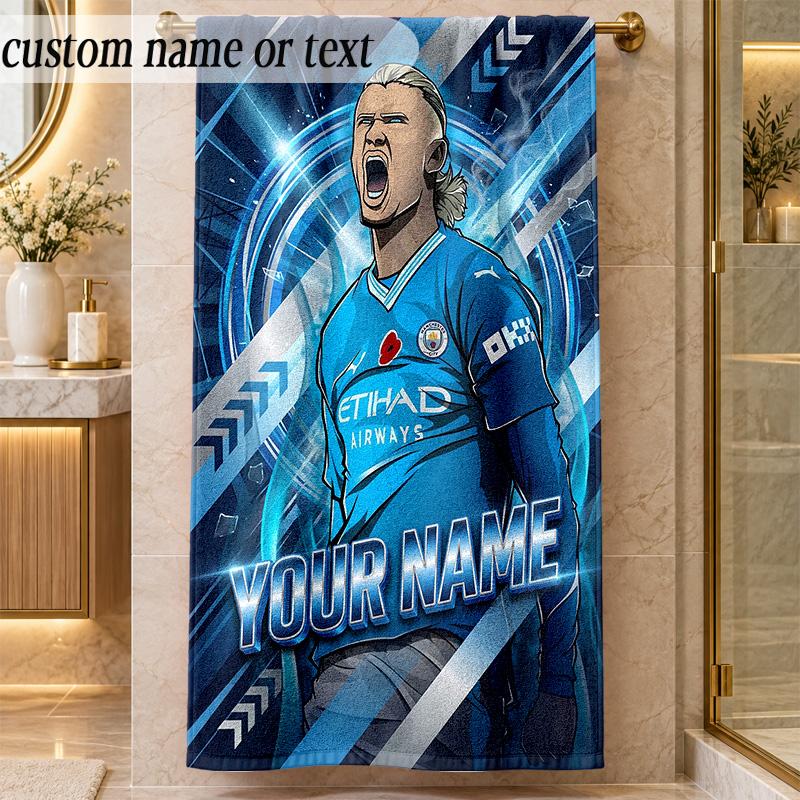 Beach TowelErling Haaland Custom Name Text Personalized Soft Towel for Beach Pool Indoor Home Decor Gift