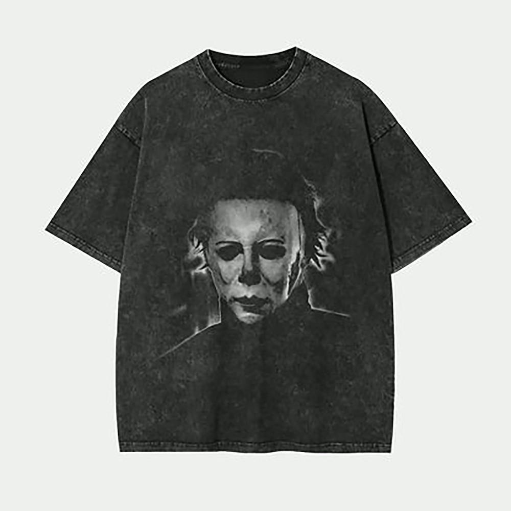 Horror Masked Killer Face Graphic Spooky Slasher Scary Halloween Shirt