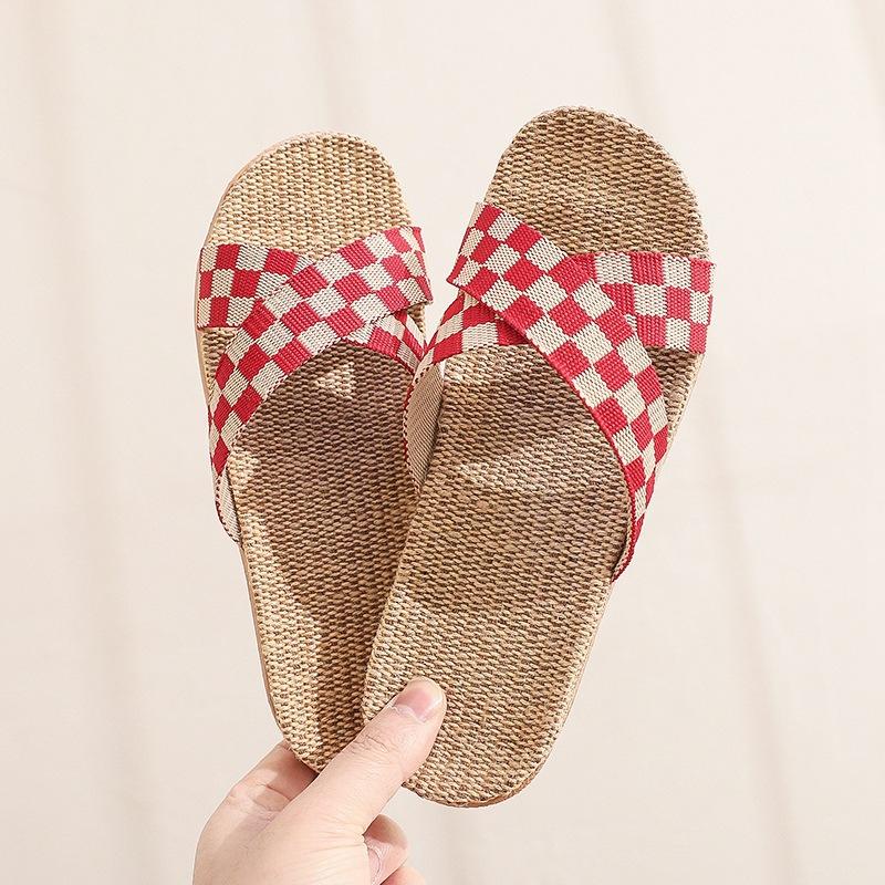 Women's EVA Linen Slippers Couple Indoor Slippers Cotton Home Non-slip Thick Bottom Summer Sandal Slippers Men