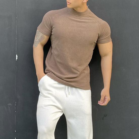 Men Fitness T-shirts Slim Fit Turtleneck Short Sleeve Undershirt Gym Fitness Tee Casual Base Layer Muscle Top for Workout Travel Office