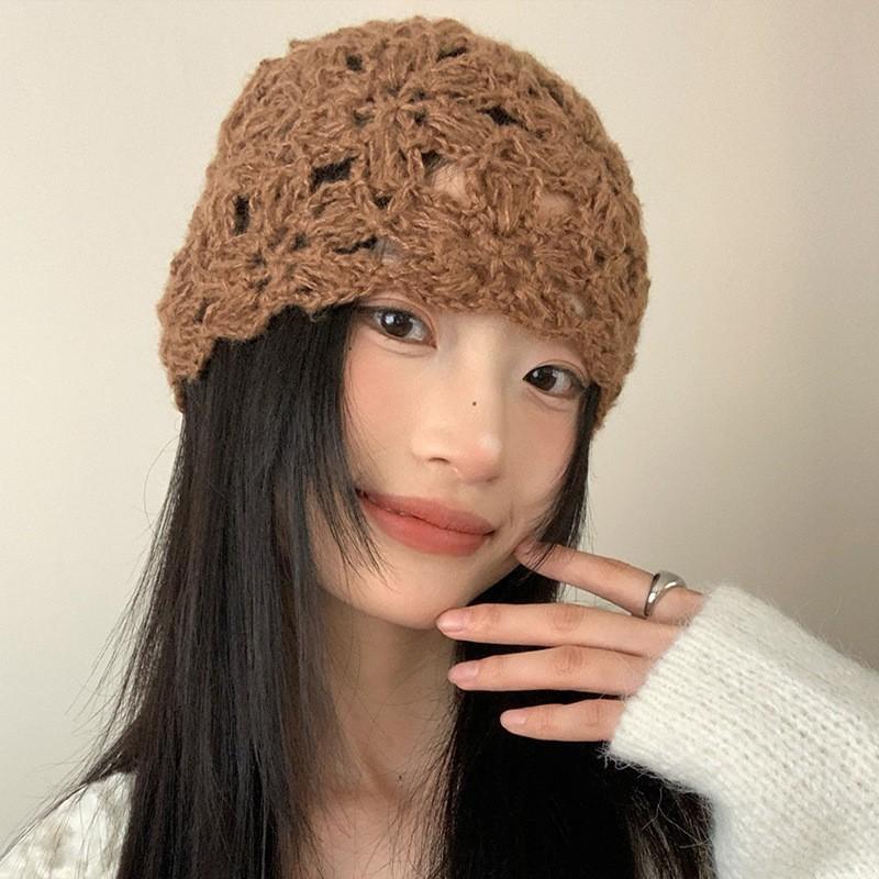 Spring and summer hand-woven hollow bald hat women's crochet ethnic style fringed pullover hat bohemian style knitted