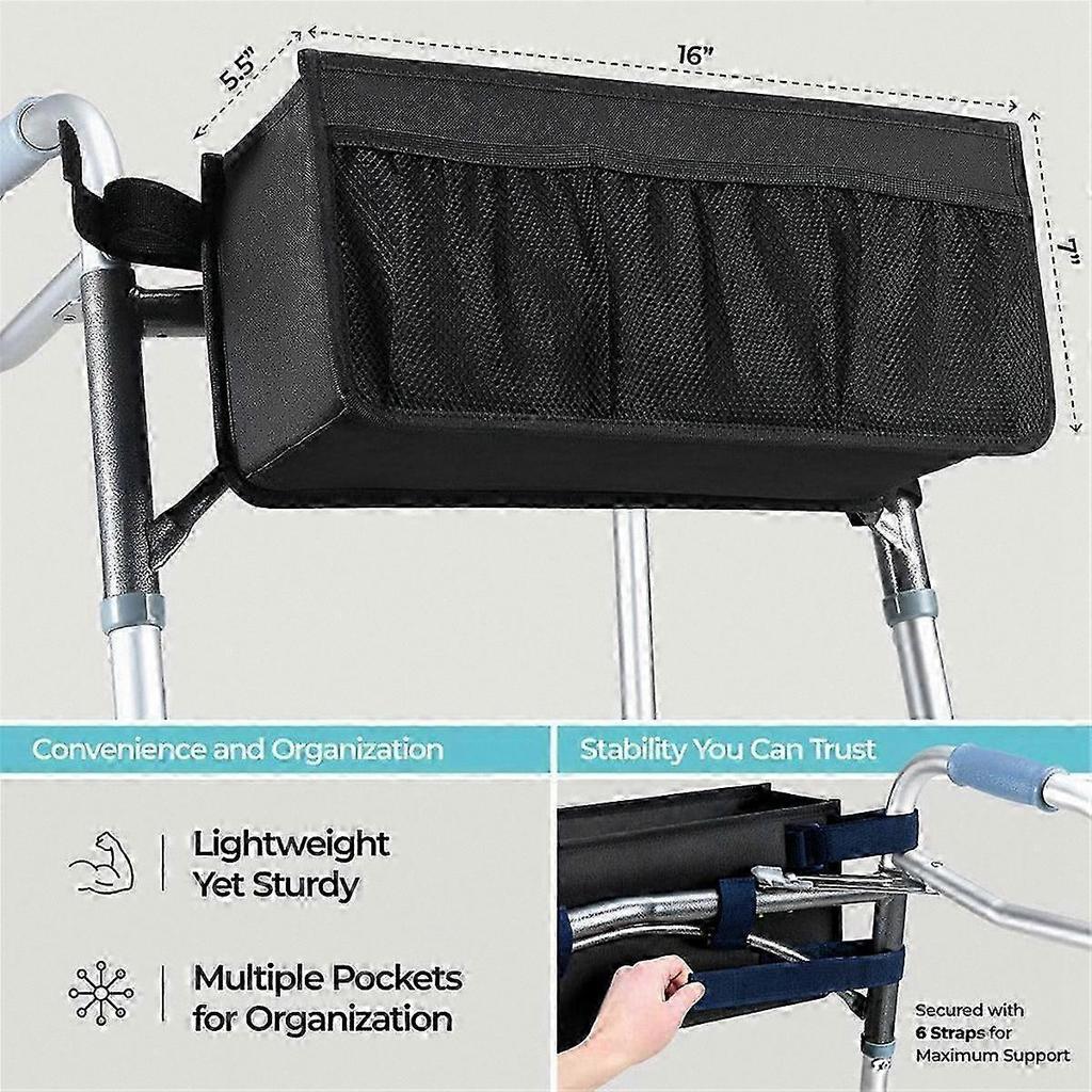 Walker Basket Bag with Cup Holder for Folding Walker, Foldable Storage Bag