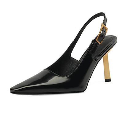 Осенне-летние туфли на высоком каблуке из коровьей кожи с острым носком на шпильке, женские туфли с металлической пряжкой на пятке, женские неглубокие сандалии