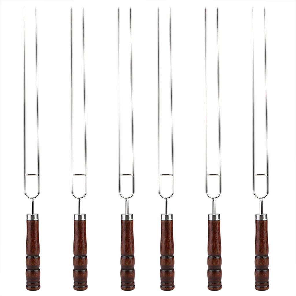 6Pcs Stainless Steel U Shaped Barbecue Fork Skewers with 2Pcs Silicone Baking Oil BBQ Brush