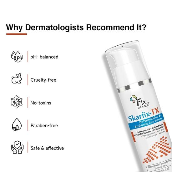 Fixderma Skarfix 4% Kojic Acid Face Serum для осветления кожи лица с 4% ниацинамида, 3% транексамовой кислоты и 2% альфа-арбутина