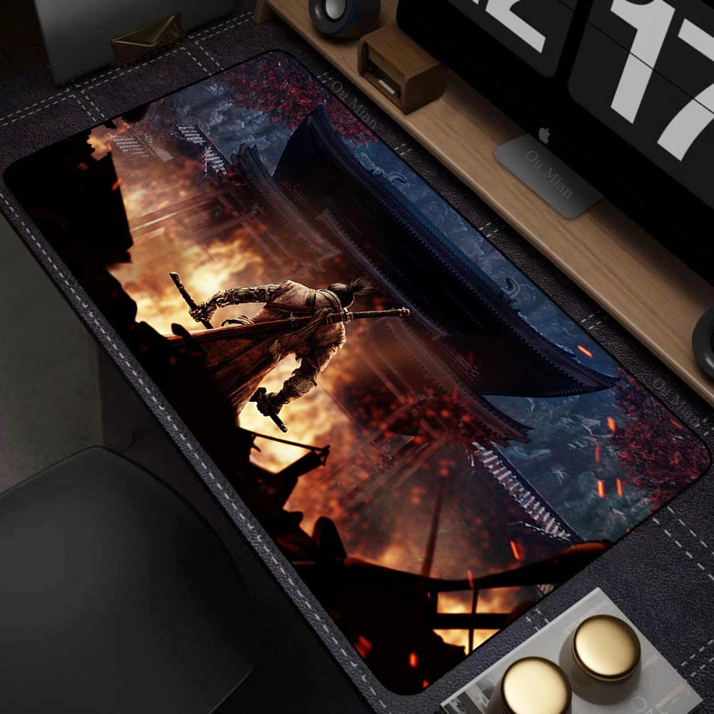Extended Gaming Mouse Pad Thick Cloth Surface Rubber Mousepad Sekiro Stitched Edge XL Mouse Mat with Non-Slip Grip for Desktop