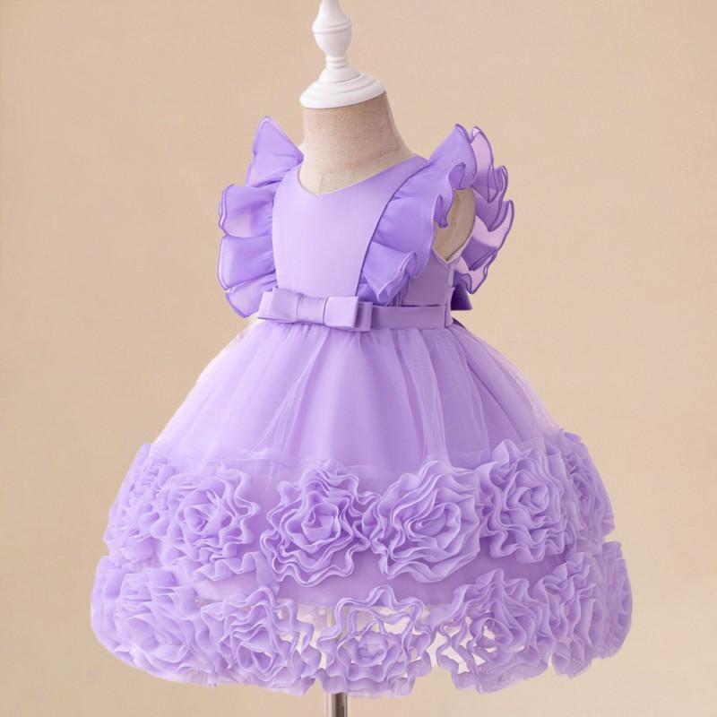 Baby Girls Princess Dress Puff Sleeve Ruffle Collar Tulle Gown Birthday Party Wedding