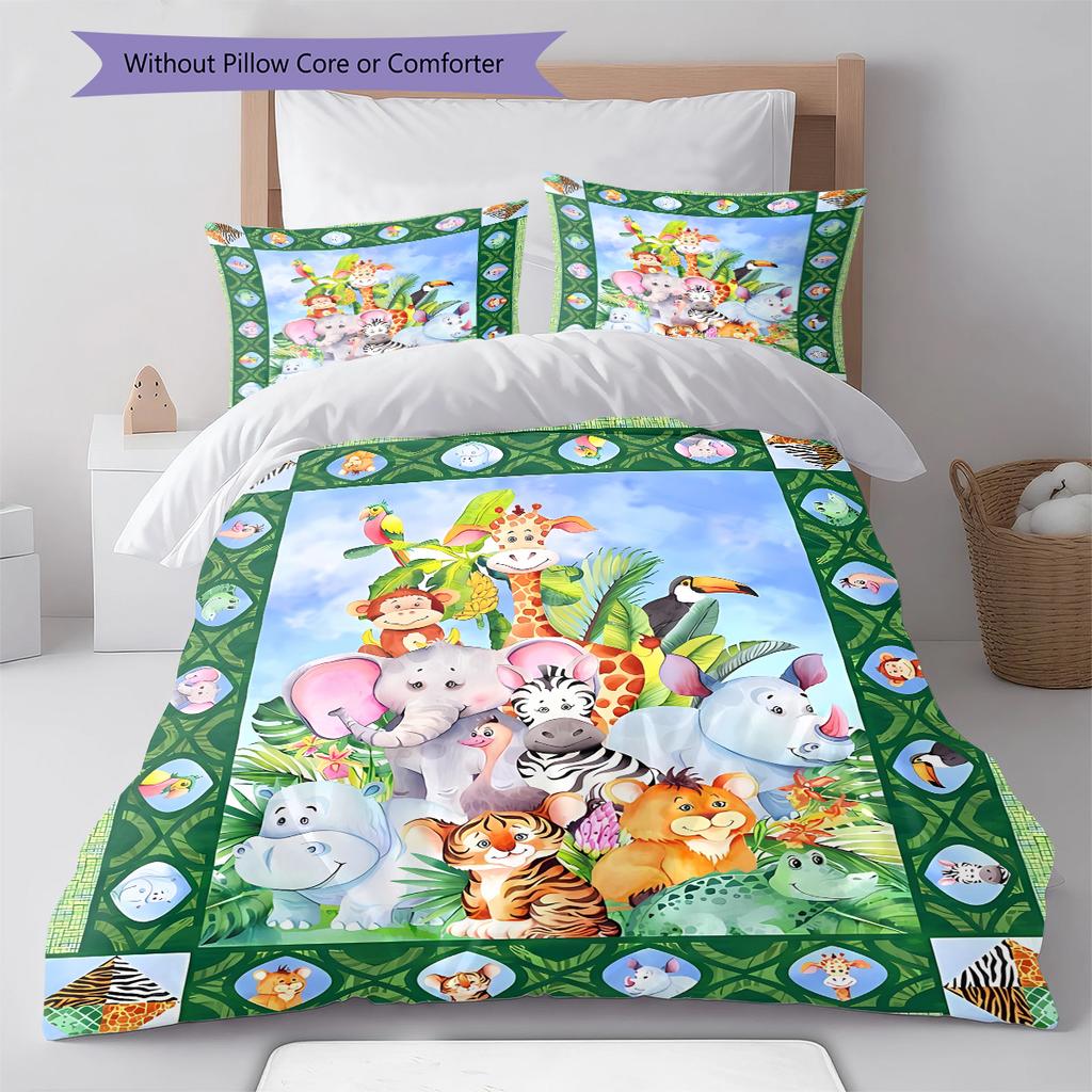 Cartoon Animals Pattern Bedding Quilt Set Quilt Cover Pillowcase Home Decoration Gift (1 * duvet cover + 2 * pillowcase, without core)
