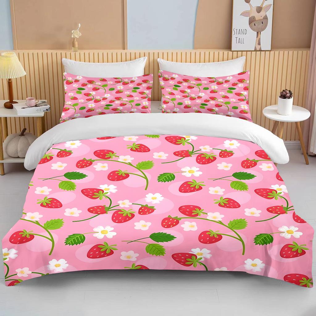 Sweet Strawberry Print Bedding Set Duvet Cover 1 Duvet Cover 2 Pillowcases Adult and Kids Bedding Set Luxury Queen Bedding Set