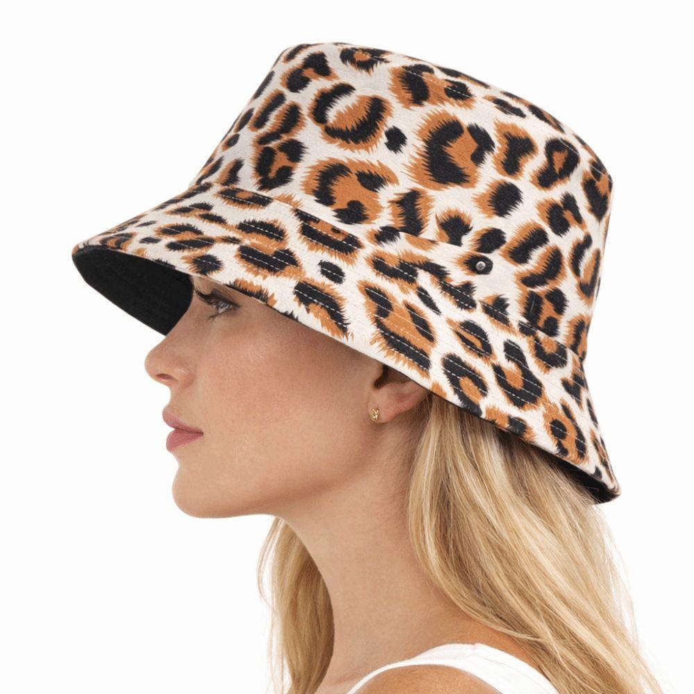Double-Sided Bucket Hat Leopard Patterned Sun Cap Beach Sun Protect Hat Outdoor Travel