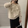 Lace-up Lace Bow Crew Neck Sweater Jacket Women's Autumn and Winter Loose Love Gold Button Knitted Cardigan Women