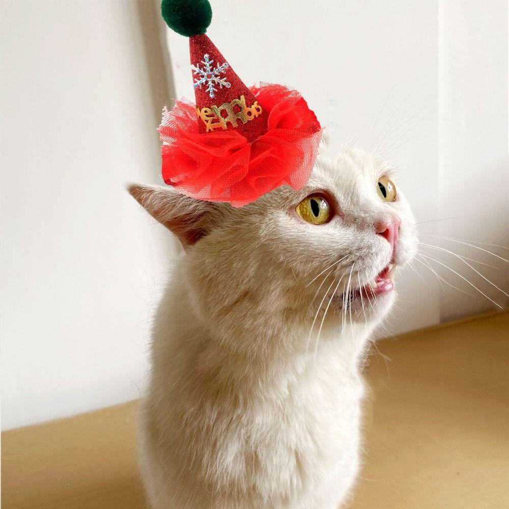 Adjustable Strap Christmas Dog Hat Conical Shape Pet Xmas Cap Dog Snowman Cap Cosplay Party
