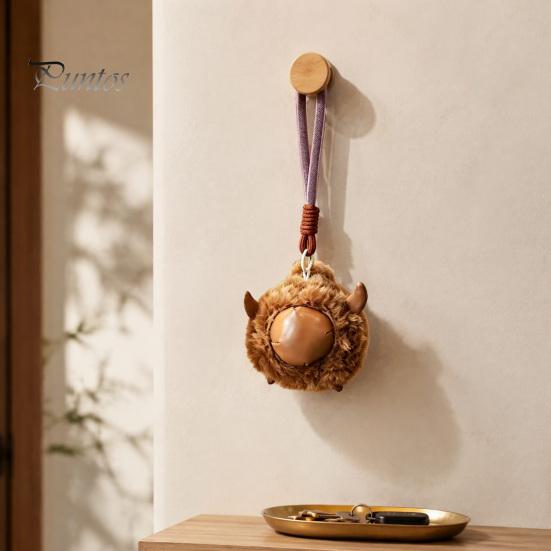 Bag Decoration Pendant Plush Animal Keychain, Soft Stuffed with Braided Cord, Round Cute Keyring Bunny Sheep Charm for Backpack, Decorative Mini Doll