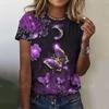 Женская футболка с принтом бабочки 3D, фиолетовая, с круглым вырезом, повседневная, женская, градиентная, топ Harajuku для девочек, с коротким рукавом, модная одежда