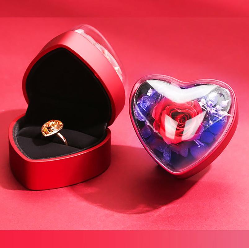 Preserved Flower Jewelry Box Rose Heart Shaped Ring Box Gifts Packaging Necklace Pendant Earrings Storage Case Jewelry Organizer