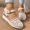 Hollow Breathable Women's Wedge Sandals Summer 2025 Buckle Strap Platform Espadrille Shoes Woman Lightweight Closed Toe Sandals