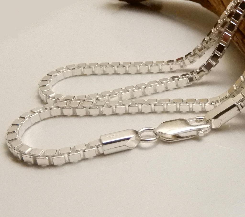 925 Silver Chain Necklace Venetian Chain Thick 60cm Silver Necklace Silver Chain Only Venetian Necklace Simple Cool Necklace Silver Chain Men's 3.0mm