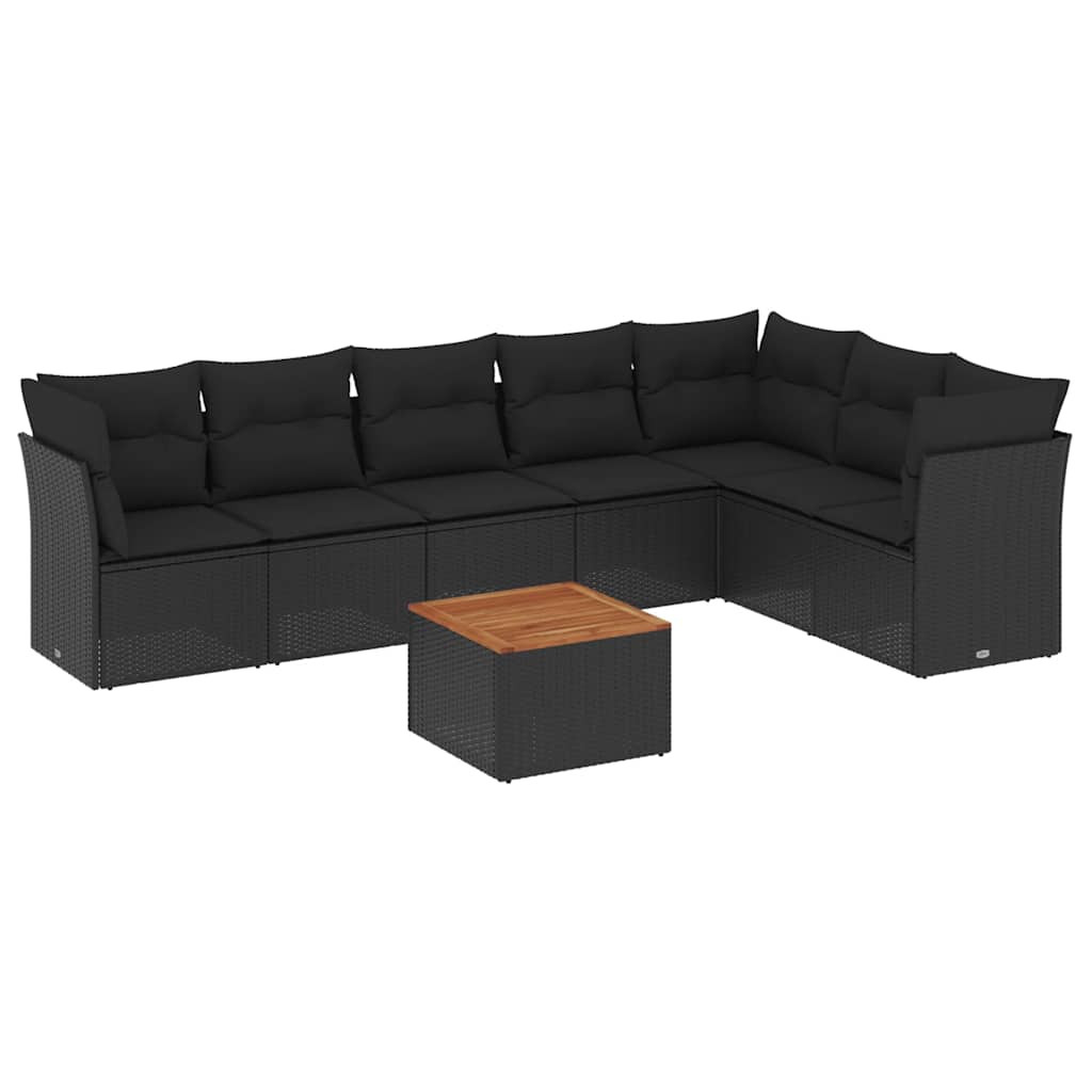 8 piece Garden Sofa Set with Cushions Black Poly Rattan