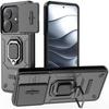 Case for Xiaomi Redmi Note 14 5G, KickStand Camera Lens, Black + 9H Glass